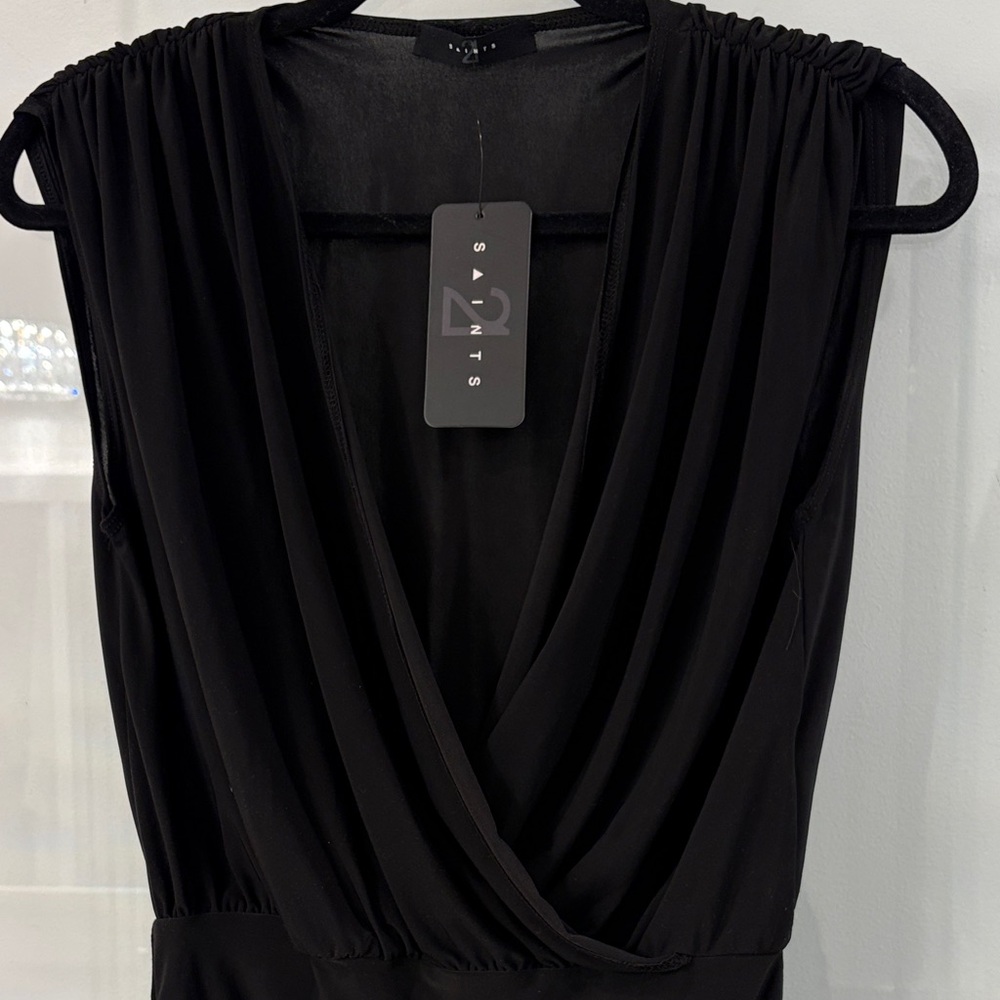 Black Draped V-Neck Bodysuit - Picture 1 of 7
